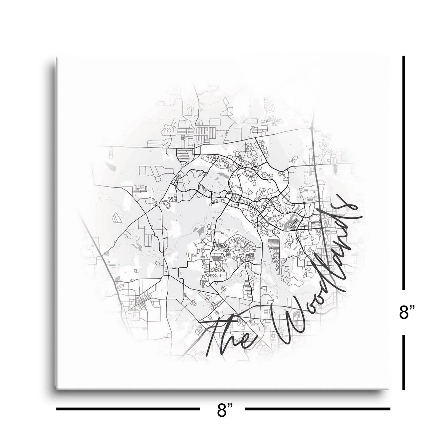 Minimalistic B&W Texas The Woodlands Circle Map | Hi-Def Glass Art | Eaches | Min 2