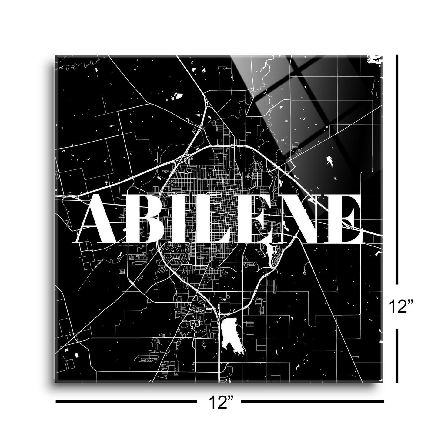 Minimalist B&W Texas Abilene Map | Hi-Def Glass Art | Eaches | Min 1