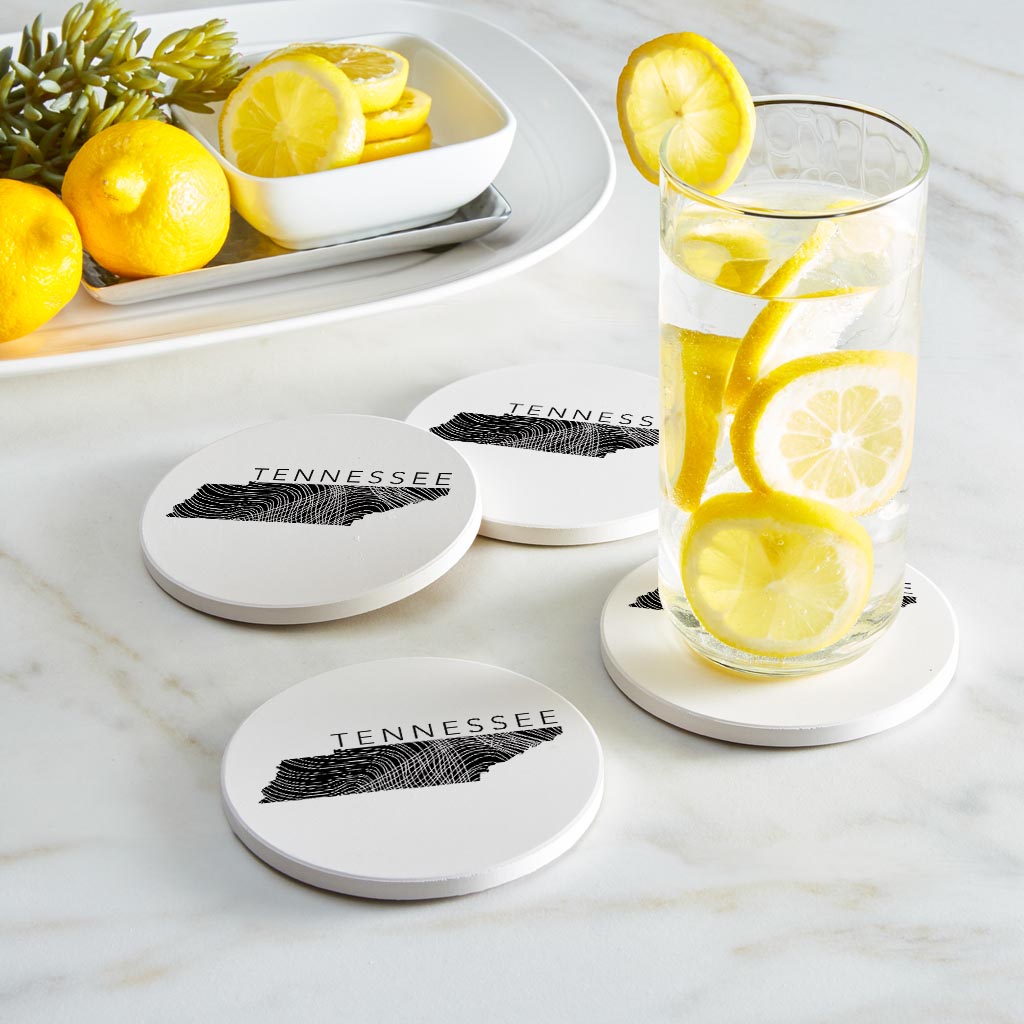 Minimalist B&W Tennessee State Name | Absorbent Coasters | Set of 4 | Min 2