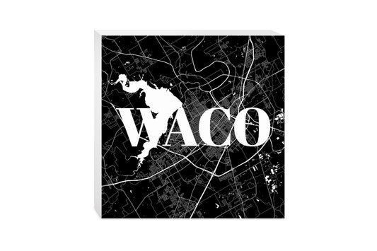 Minimalistic B&W Texas Waco Map | Wood Block | Eaches | Min 2