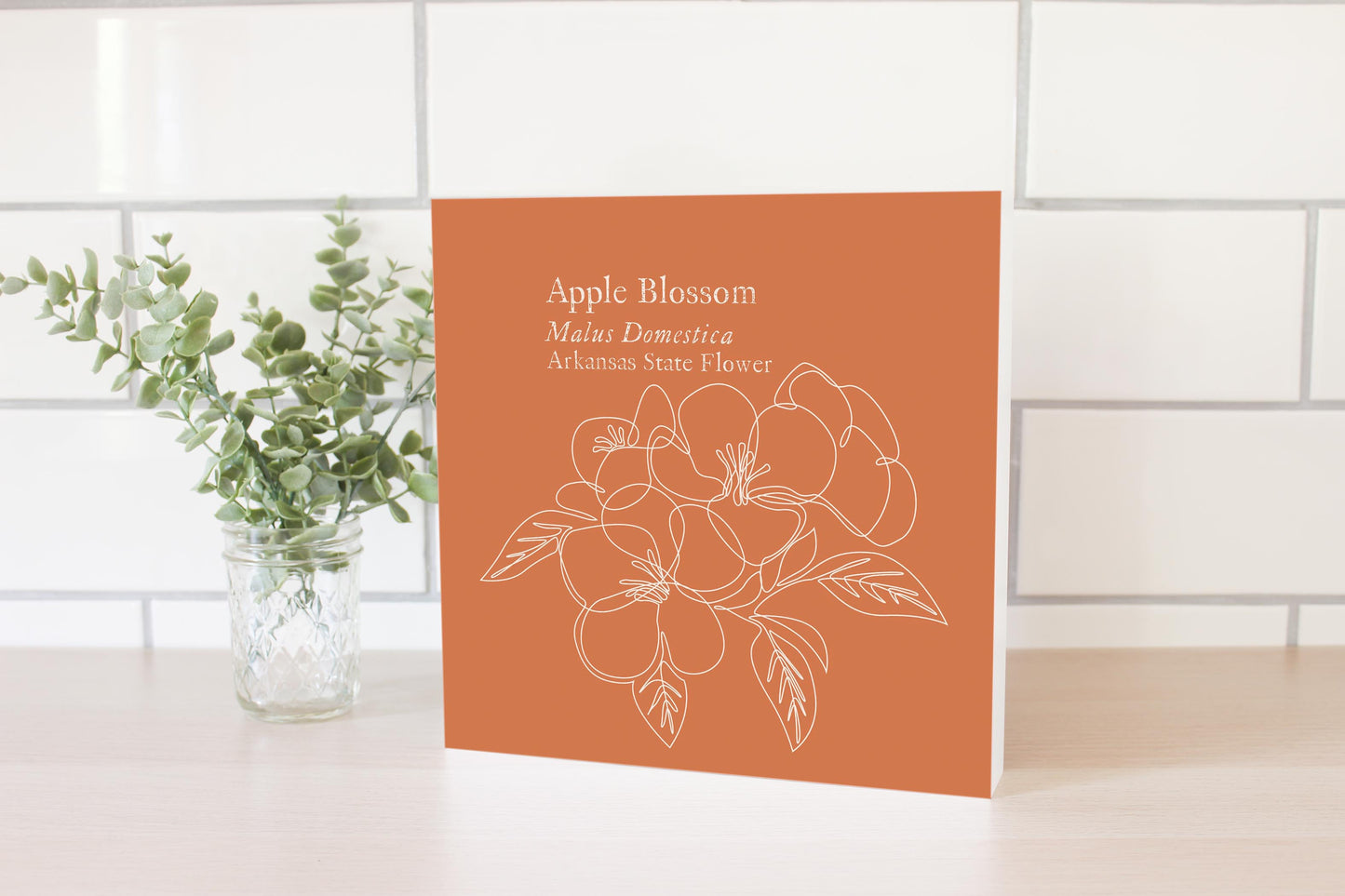 Modern Minimalist Arkansas Single Line Apple Blossoms | Wood Block | Eaches | Min 2