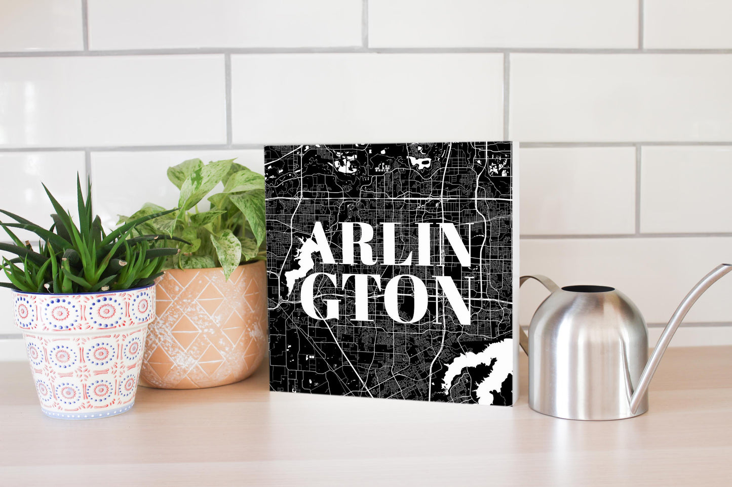 Minimalistic B&W Texas Arlington Map | Wood Block | Eaches | Min 2