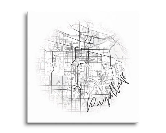 Minimalistic B&W Washington Puyallup Circle Map | Hi-Def Glass Art | Eaches | Min 2