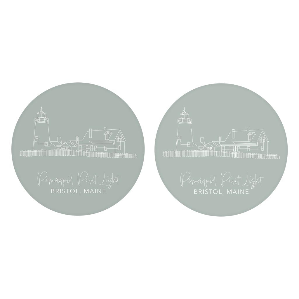 Pemaquid Point Light Muted Coastal | Absorbent Car Coasters | Set of 2 | Min 4