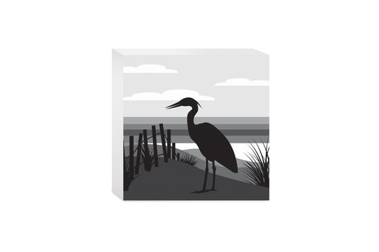 Minimalistic B&W Cape Cod Heron Illustration | Wood Block | Eaches | Min 4