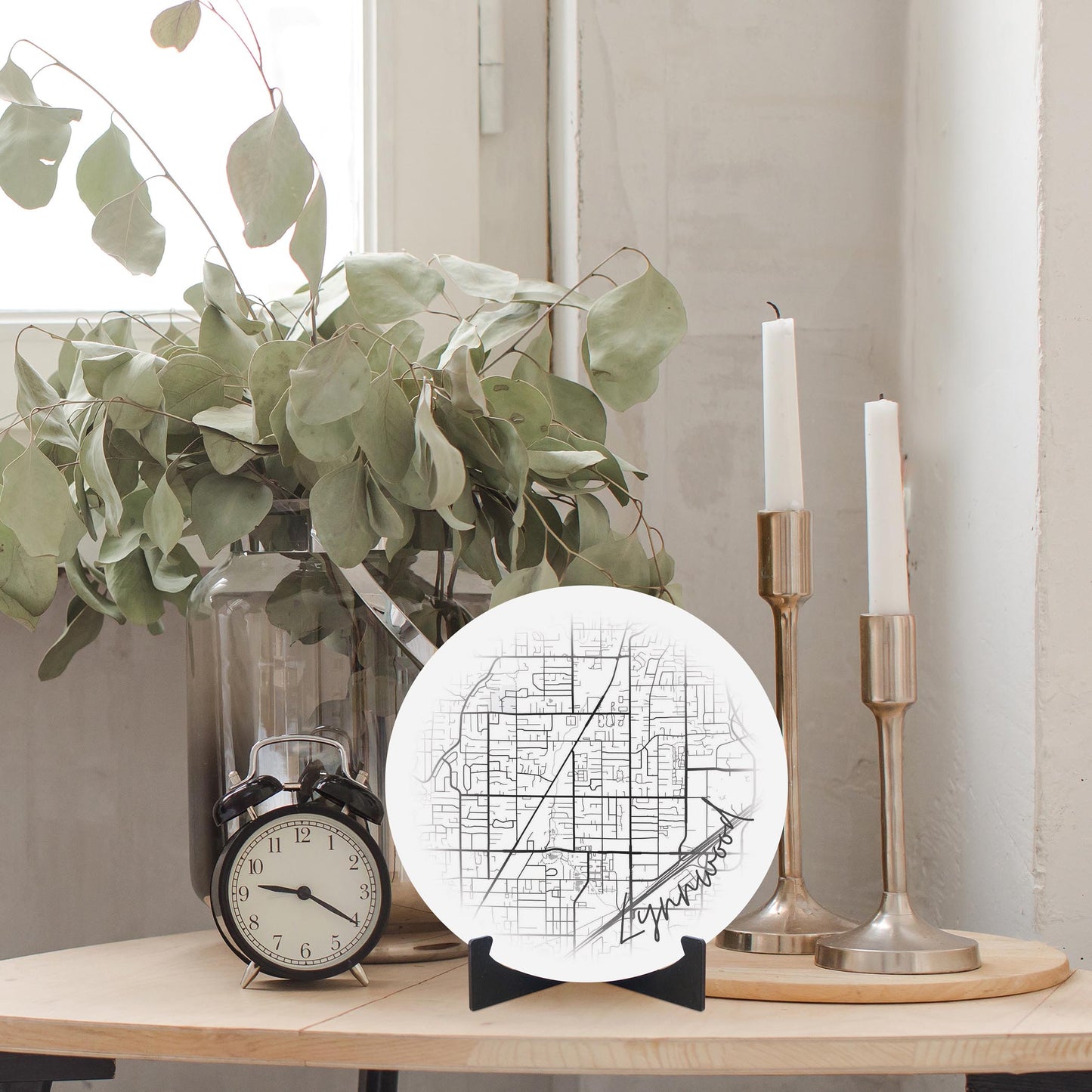 Minimalistic B&W Washington Lynnwood Circle Map | Wood Sign | Eaches | Min 1