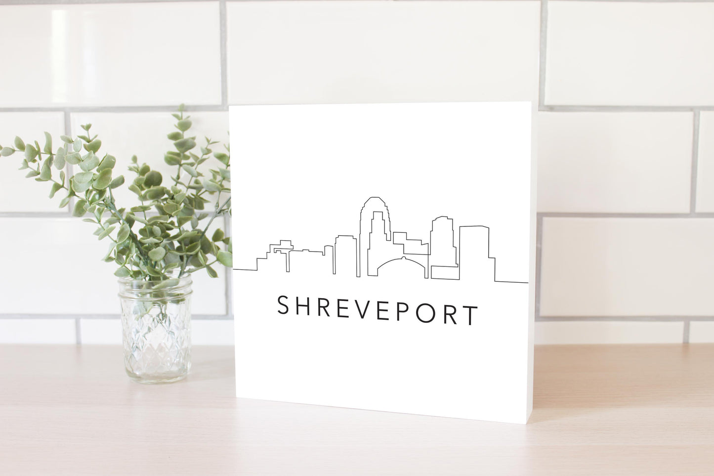 Modern Louisiana Shreveport City Line Drawing | Wood Block | Eaches | Min 2