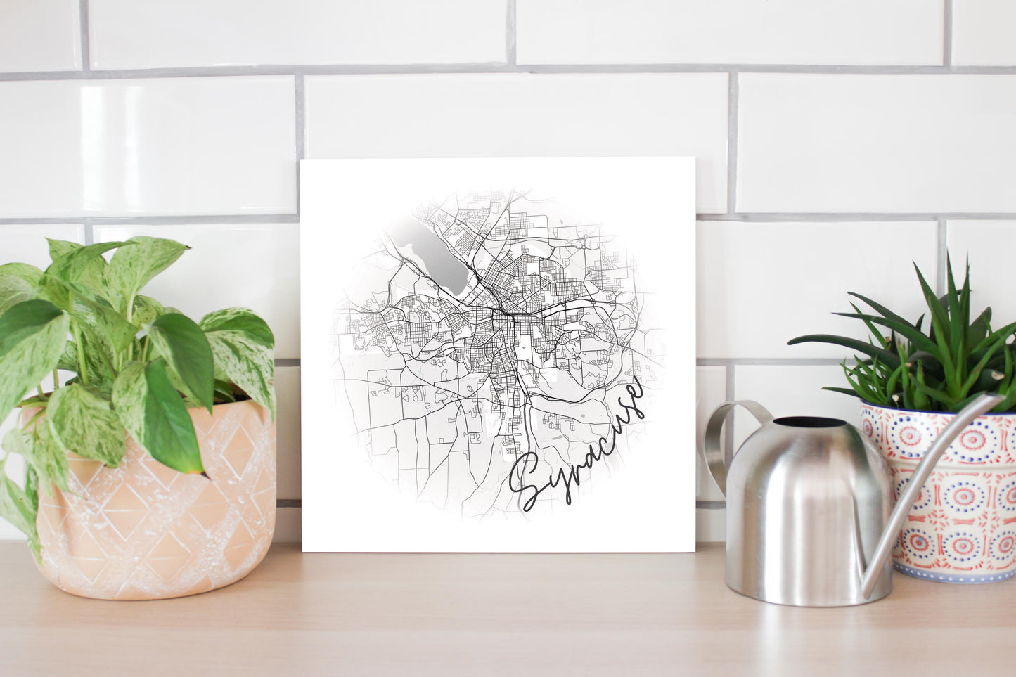 Minimalistic B&W New York Syracuse Faded Circle Map | Wood Sign | Eaches | Min 2