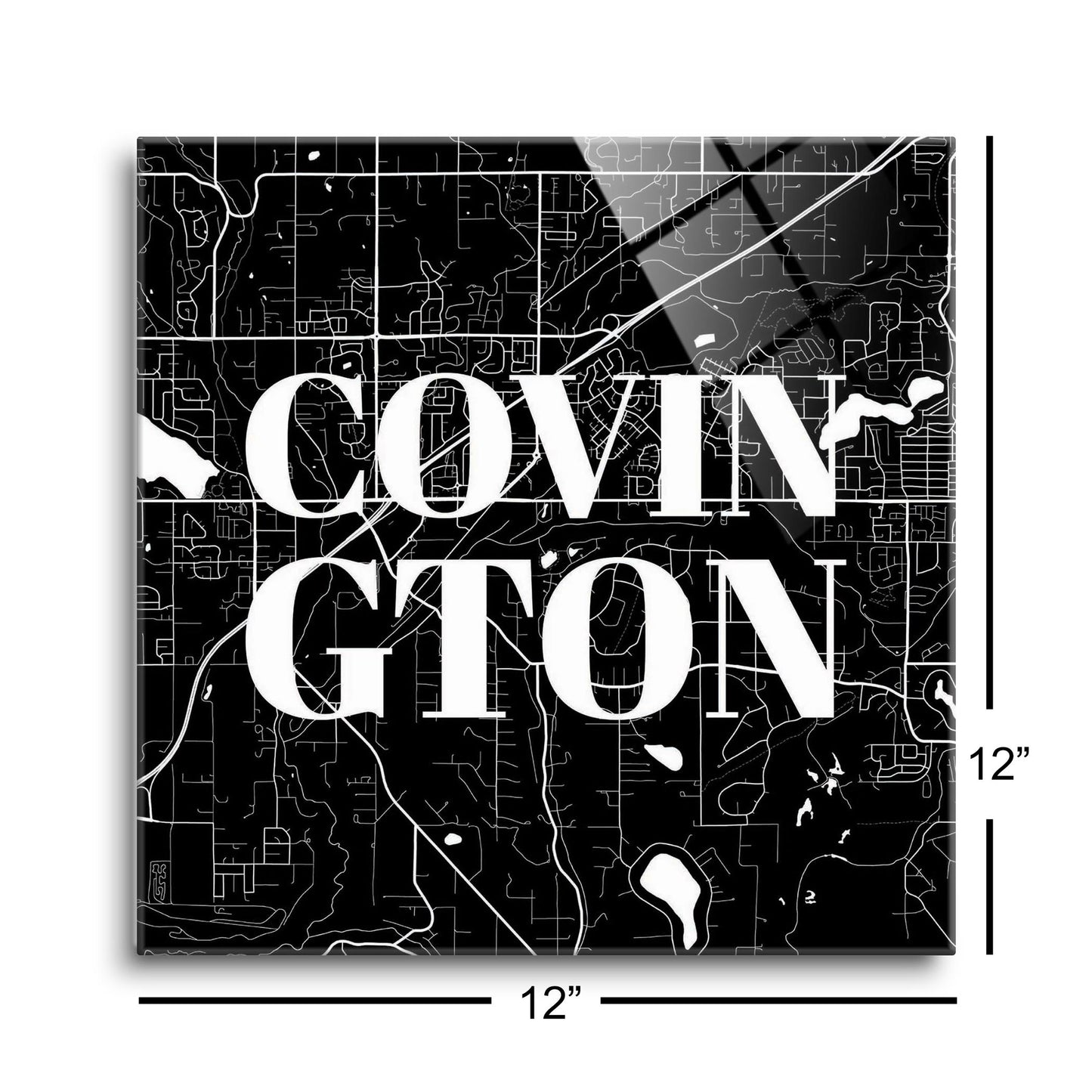 Minimalistic B&W Washington Covington Map | Hi-Def Glass Art | Eaches | Min 1