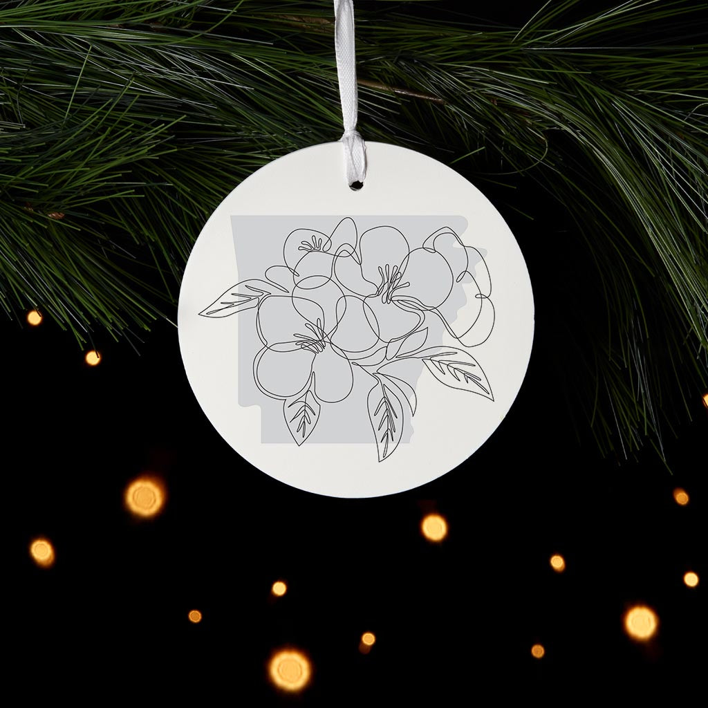 B&W Minimalist Arkansas Single Line Apple Blossoms | Wood Ornament | Eaches | Min 6