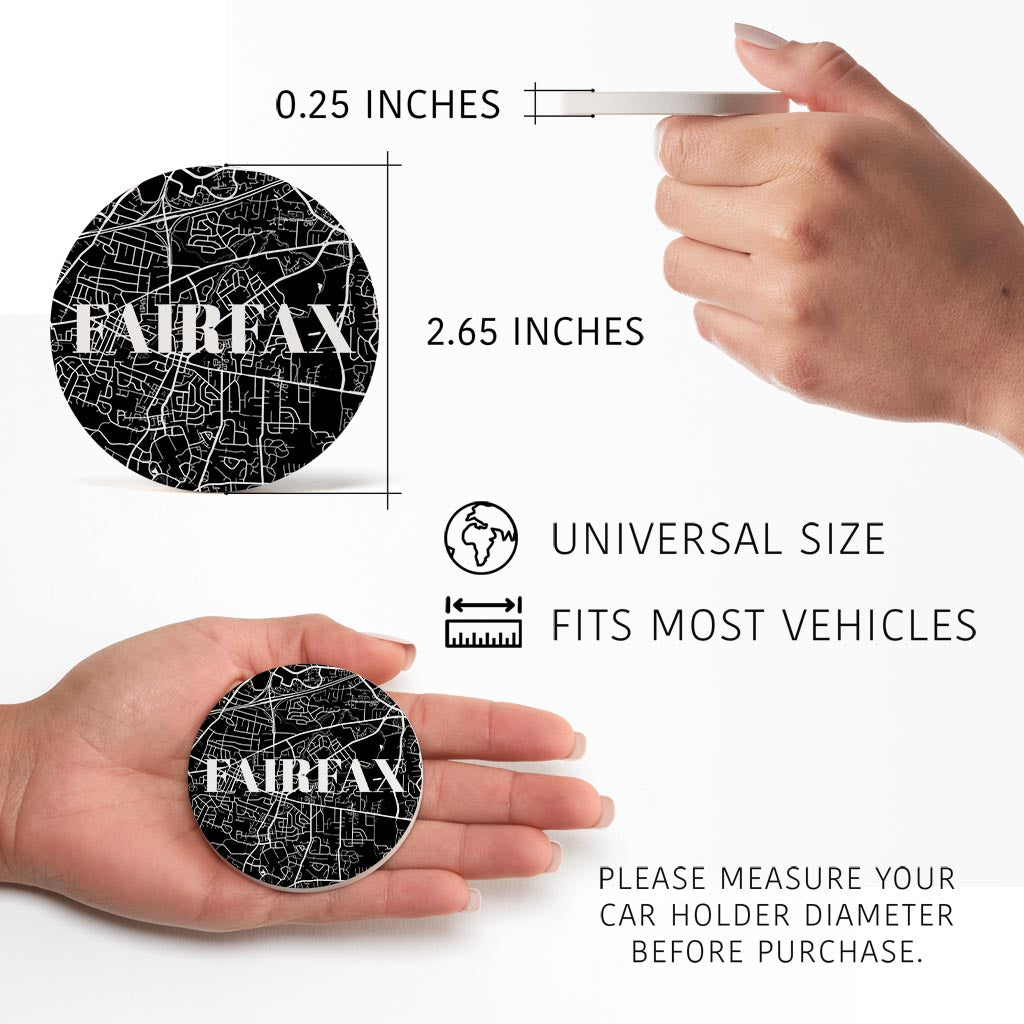 Minimalistic B&W Virginia Fairfax Map| Absorbent Car Coasters | Set of 2 | Min 4