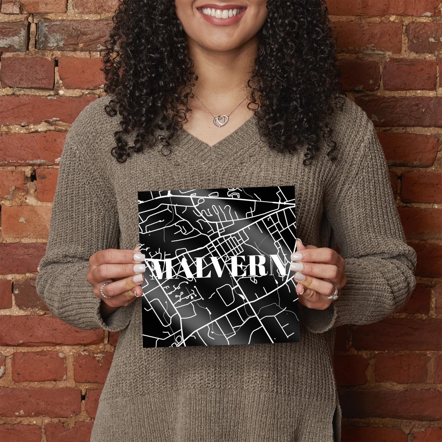 Minimalistic B&W Pennsylvania Malvern Map | Hi-Def Glass Art | Eaches | Min 2