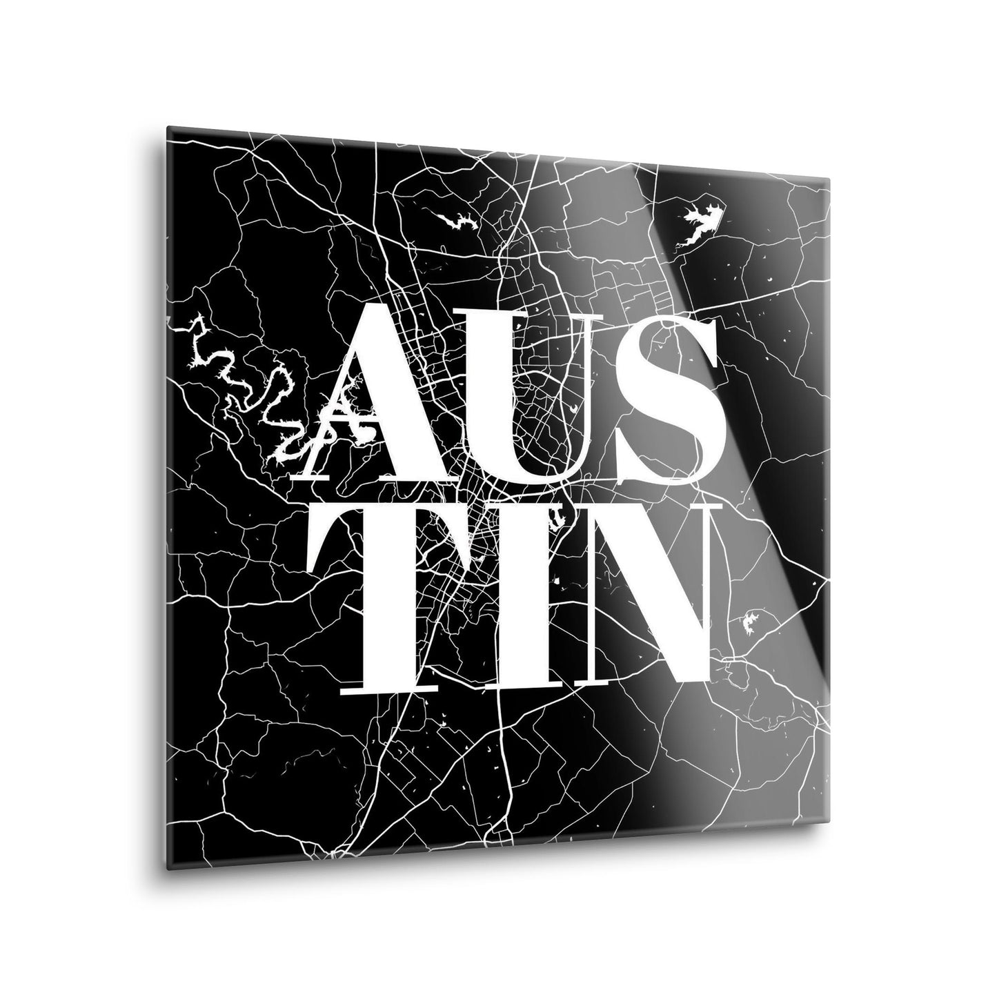 Modern Black Austin Map | Hi-Def Glass Art | Eaches | Min 1