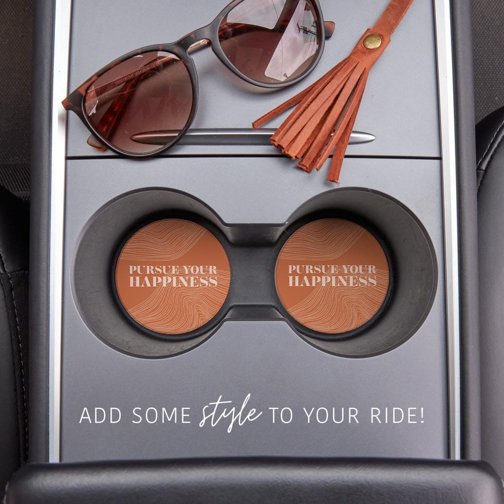 Modern Minimalist Pennsylvania Happiness Quip | Absorbent Car Coasters | Set of 2 | Min 4