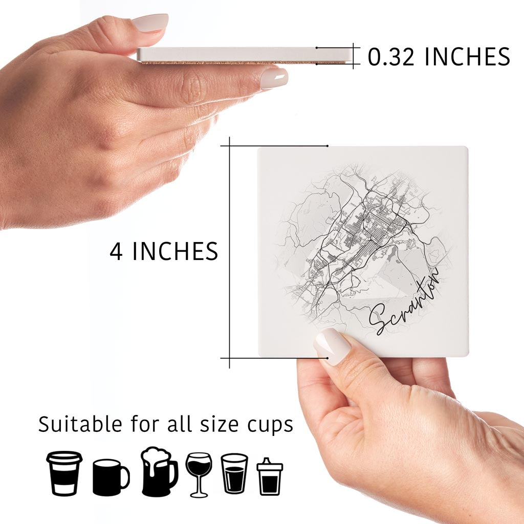 Minimalistic B&W Pennsylvania Scranton Circle Map | Absorbent Coasters | Set of 4 | Min 2