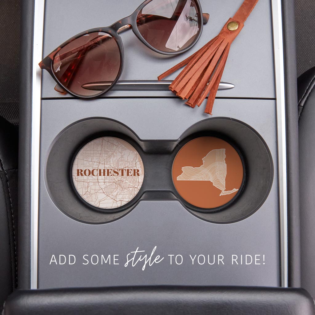 Modern Minimalist New York Rochester State | Absorbent Car Coasters | Set of 2 | Min 4