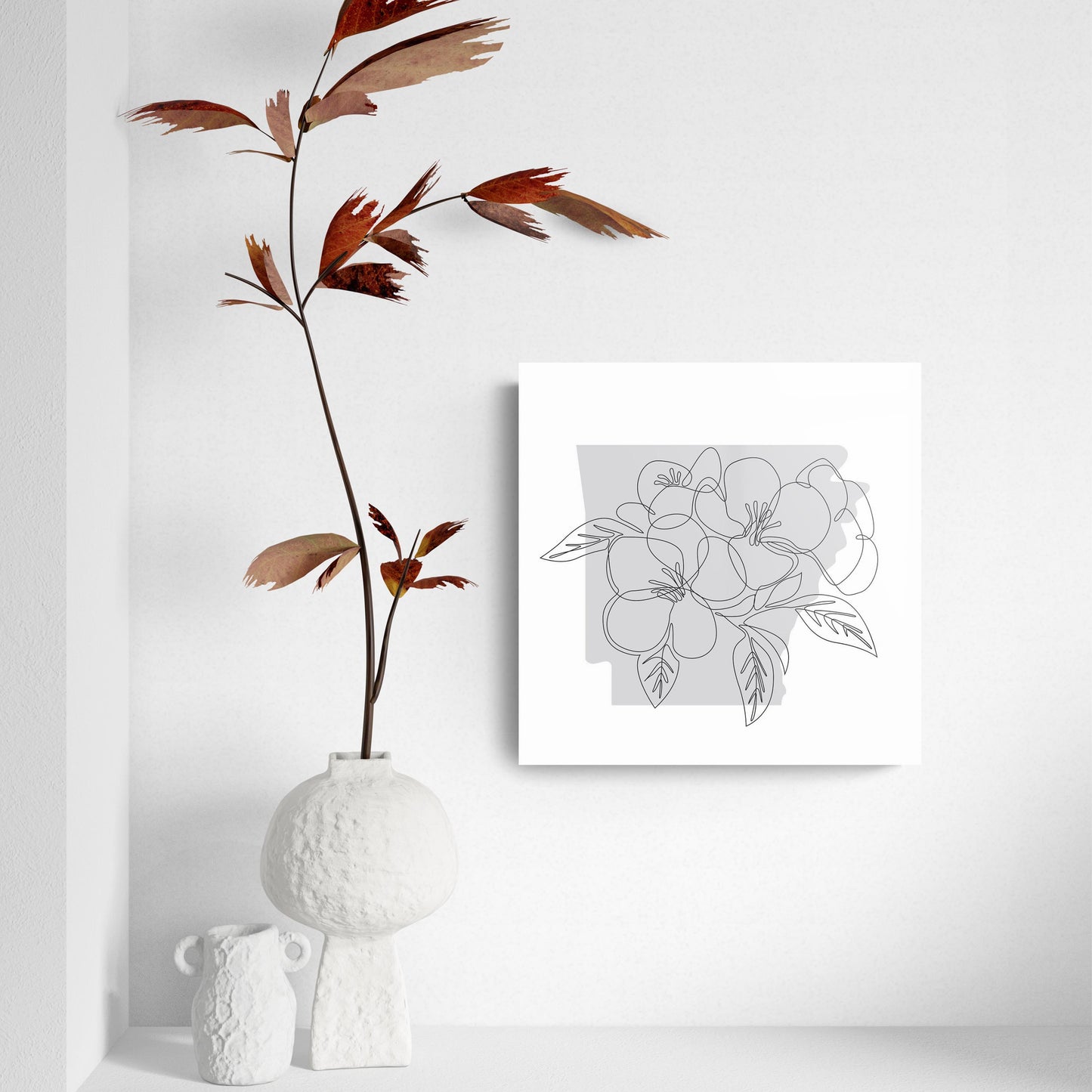 B&W Minimalist Arkansas Single Line Apple Blossoms | Hi-Def Glass Art | Eaches | Min 2