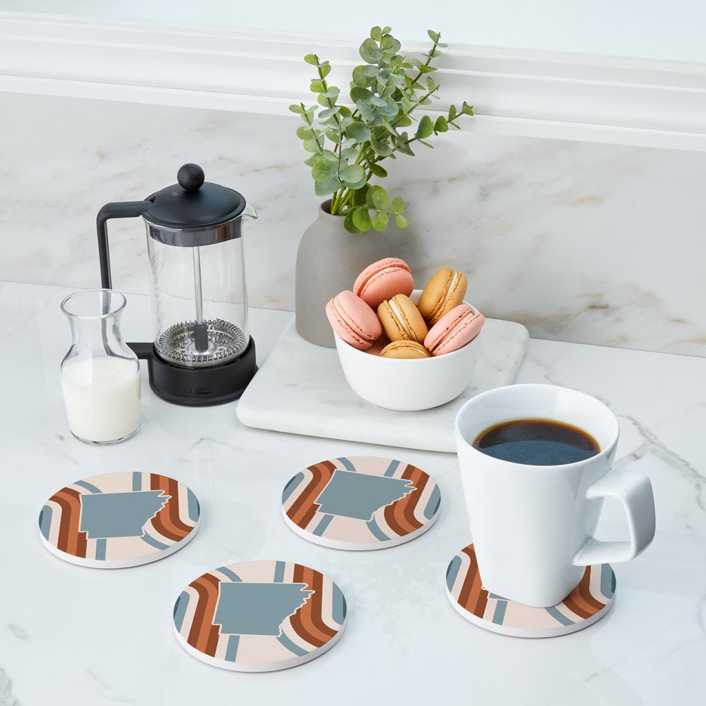 Modern Minimalist Arkansas Retro State Shape | Absorbent Coasters | Set of 4 | Min 2