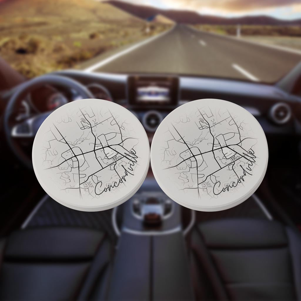 Minimalistic B&W Pennsylvania Concordville Circle Map | Absorbent Car Coasters | Set of 2 | Min 4