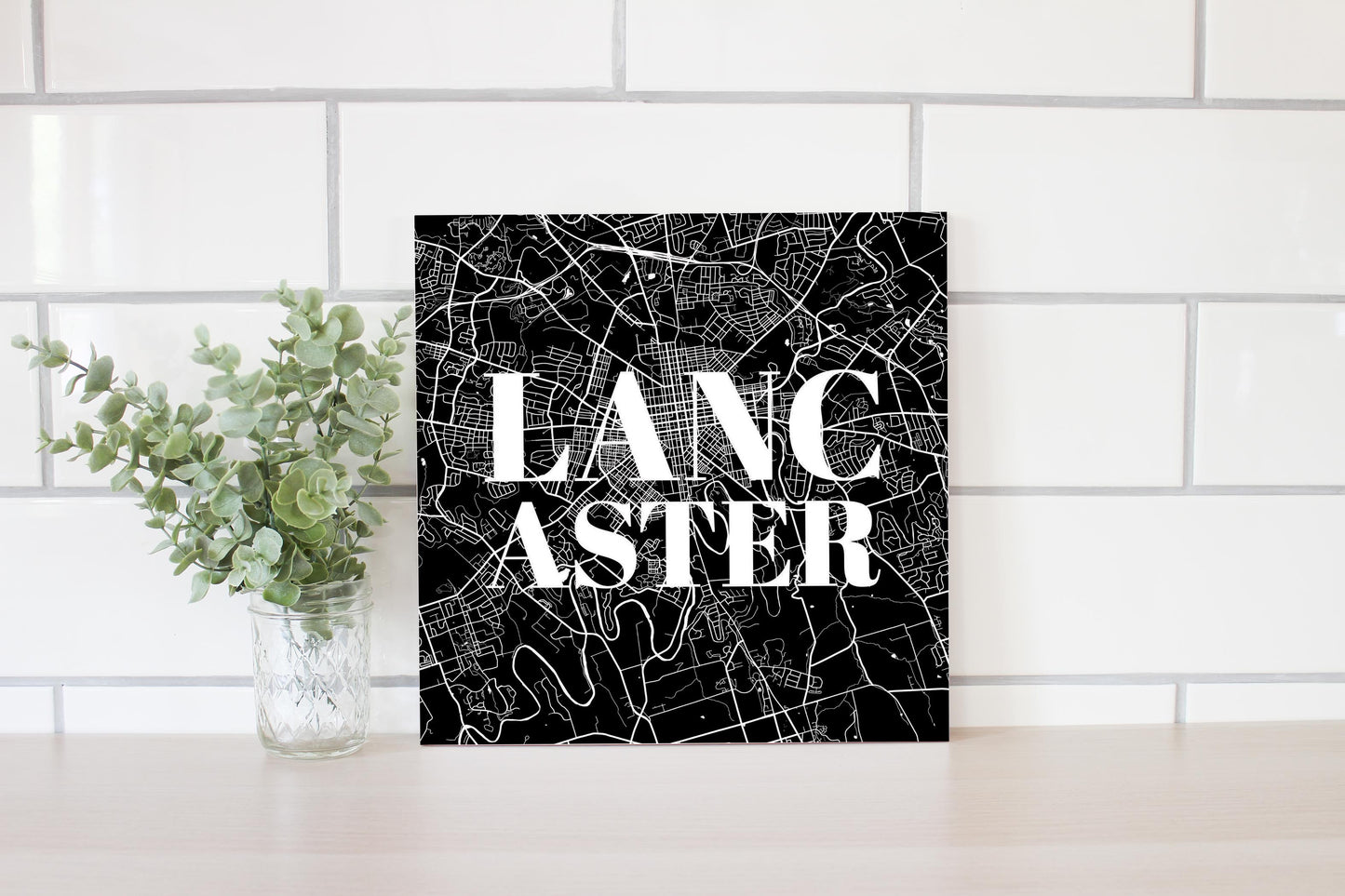 Minimalistic B&W Pennsylvania Lancaster Map | Wood Sign | Eaches | Min 2