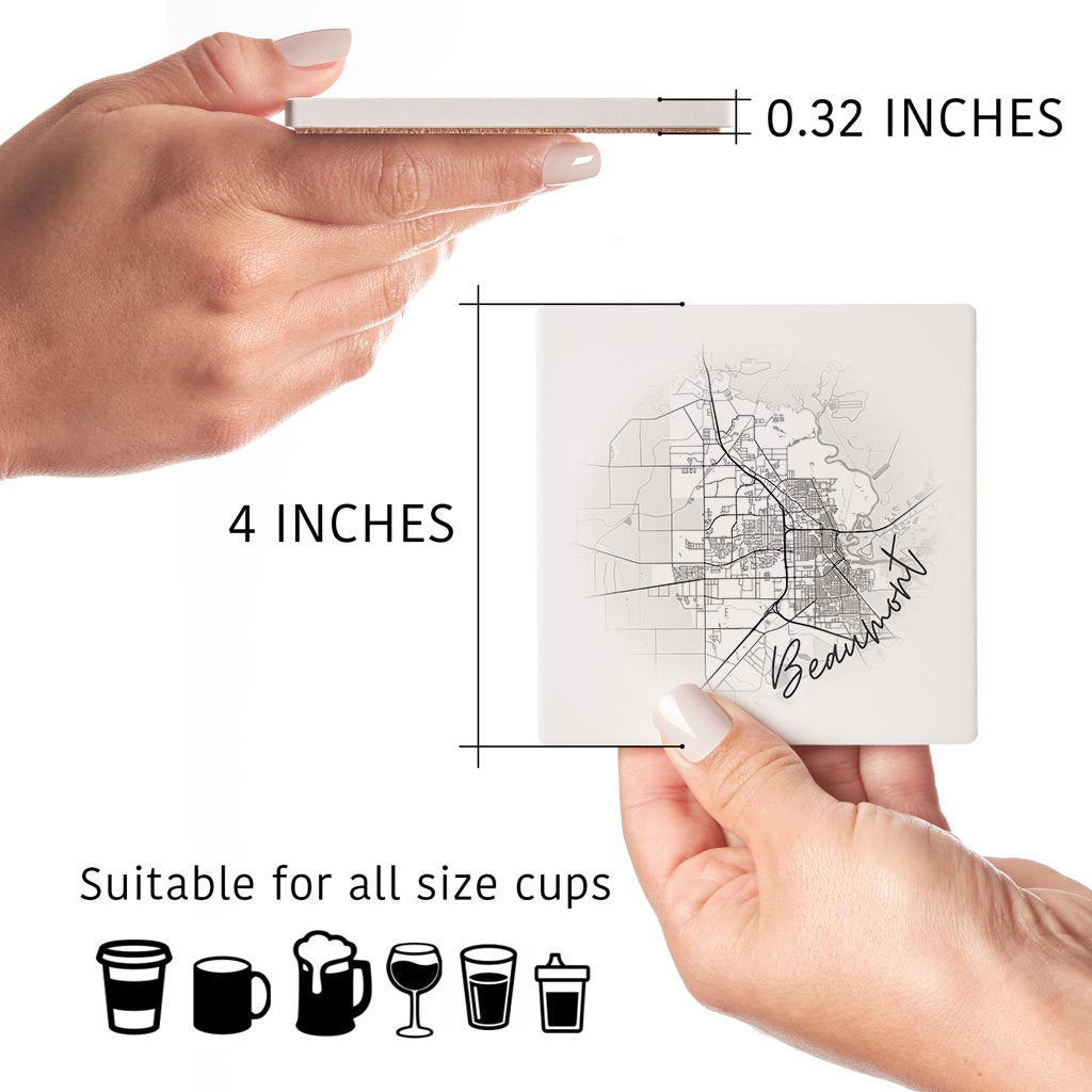 Minimalistic B&W Texas Beaumont Circle Map | Absorbent Coasters | Set of 4 | Min 2