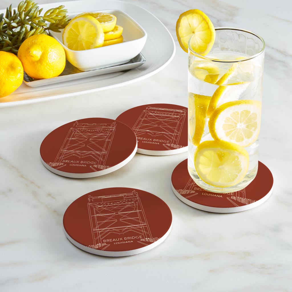 Modern Minimalist Louisiana Breaux Bridge Line Drawing | Absorbent Coasters | Set of 4 | Min 2