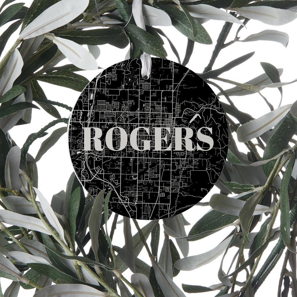 Minimalist B&W Arkansas Rogers Map | Wood Ornament | Eaches | Min 6