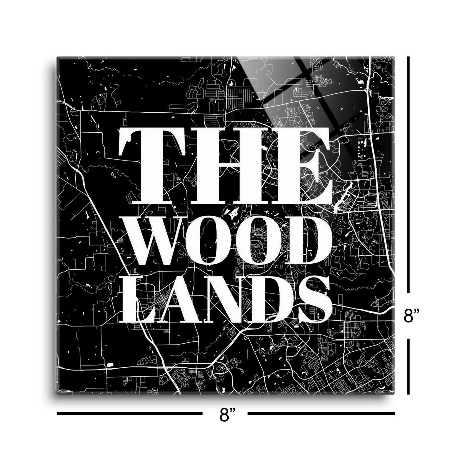 Minimalistic B&W Texas The Woodlands Map | Hi-Def Glass Art | Eaches | Min 2