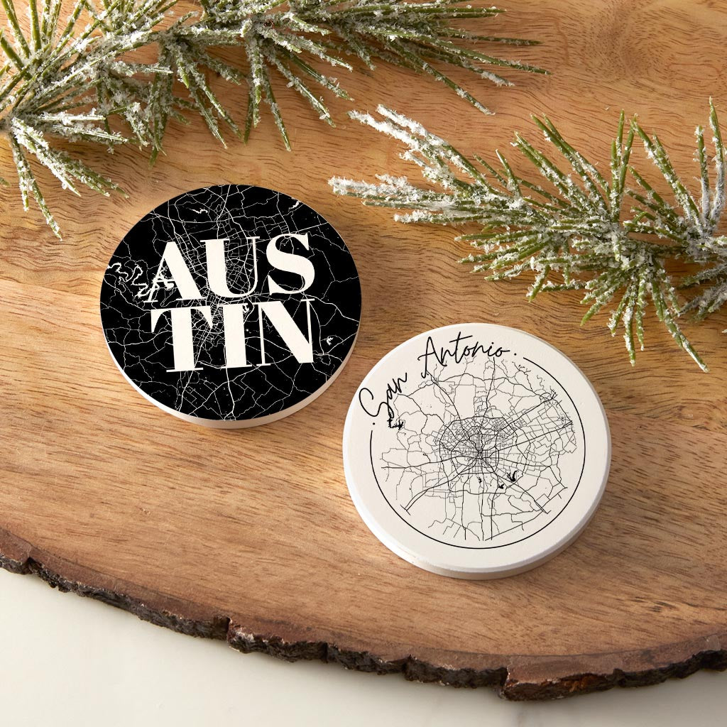 Modern Black White Texas Set | Absorbent Car Coasters | Set of 2 | Min 4