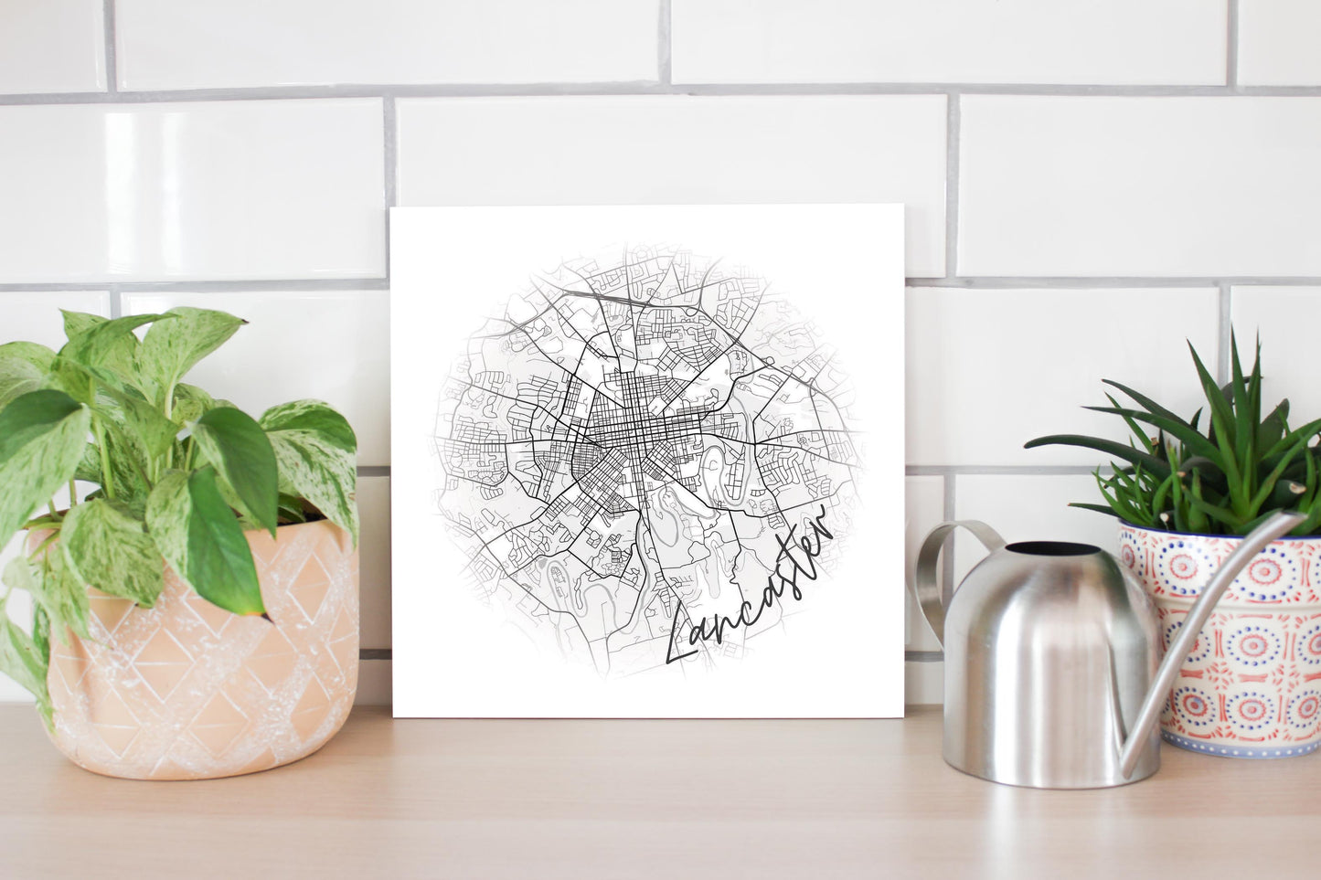 Minimalistic B&W Pennsylvania Lancaster Circle Map | Wood Sign | Eaches | Min 2
