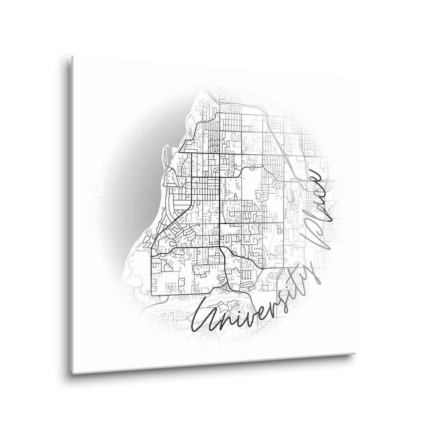 Minimalistic B&W Washington University Place Circle Map | Hi-Def Glass Art | Eaches | Min 2
