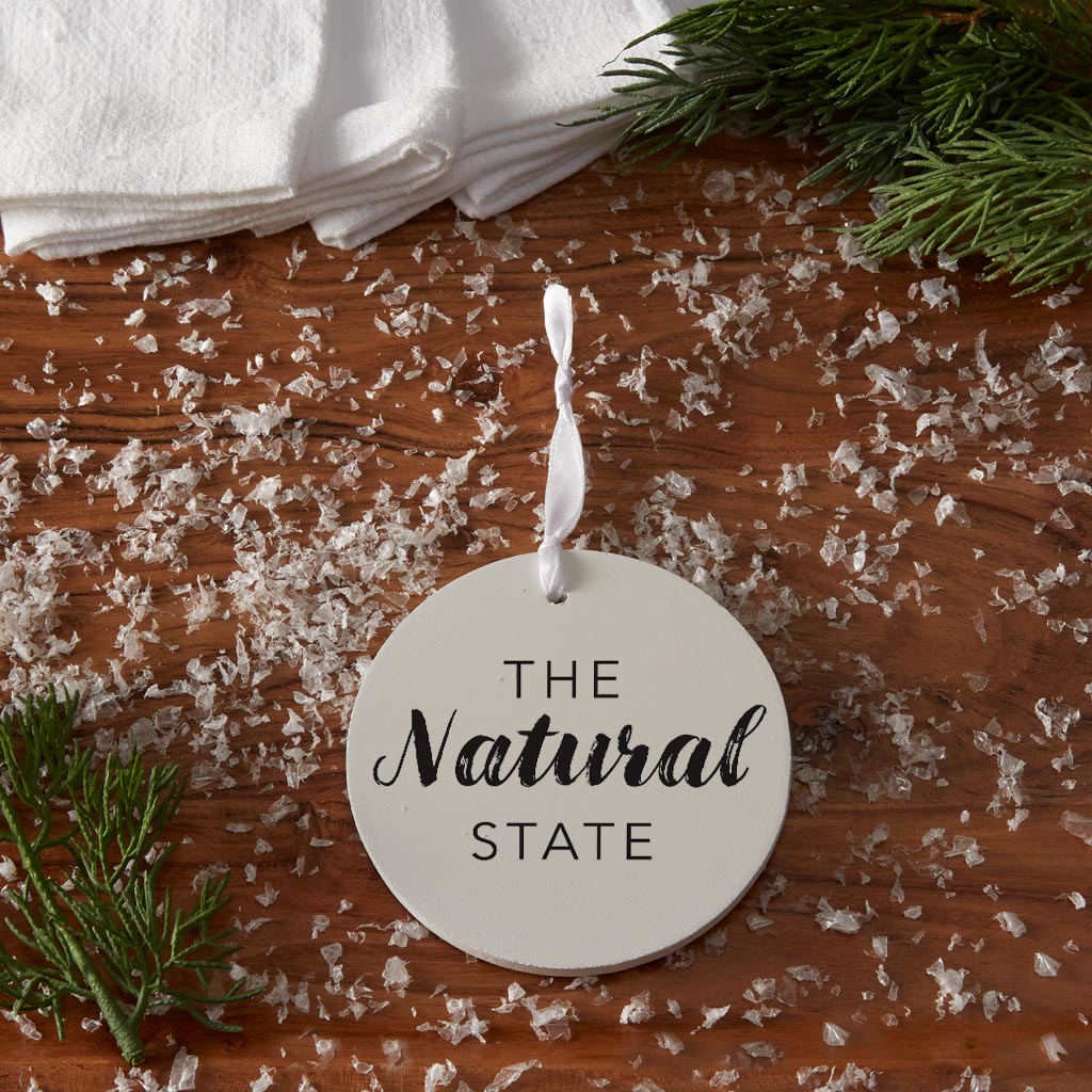 B&W Minimalist Arkansas The Natural State | Wood Ornament | Eaches | Min 6