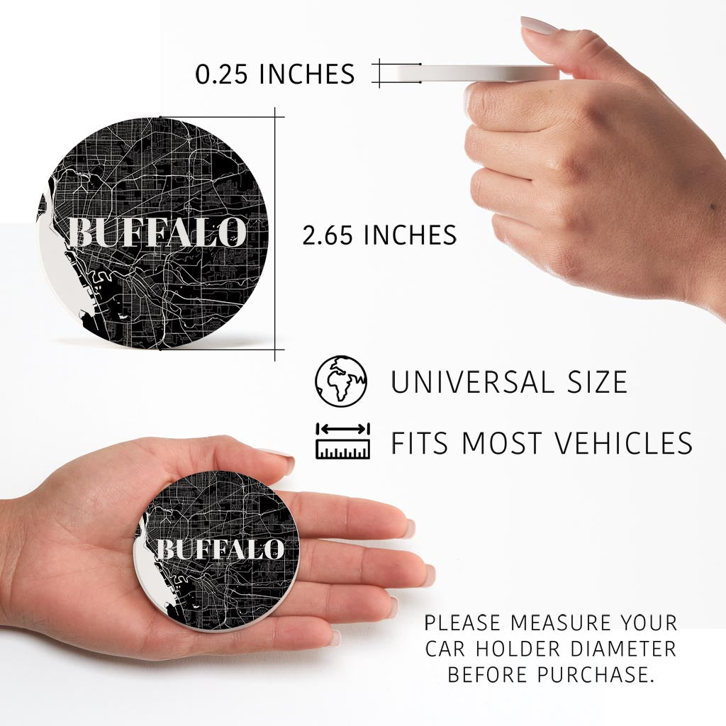 Minimalistic B&W New York Buffalo Map | Absorbent Car Coasters | Set of 2 | Min 4