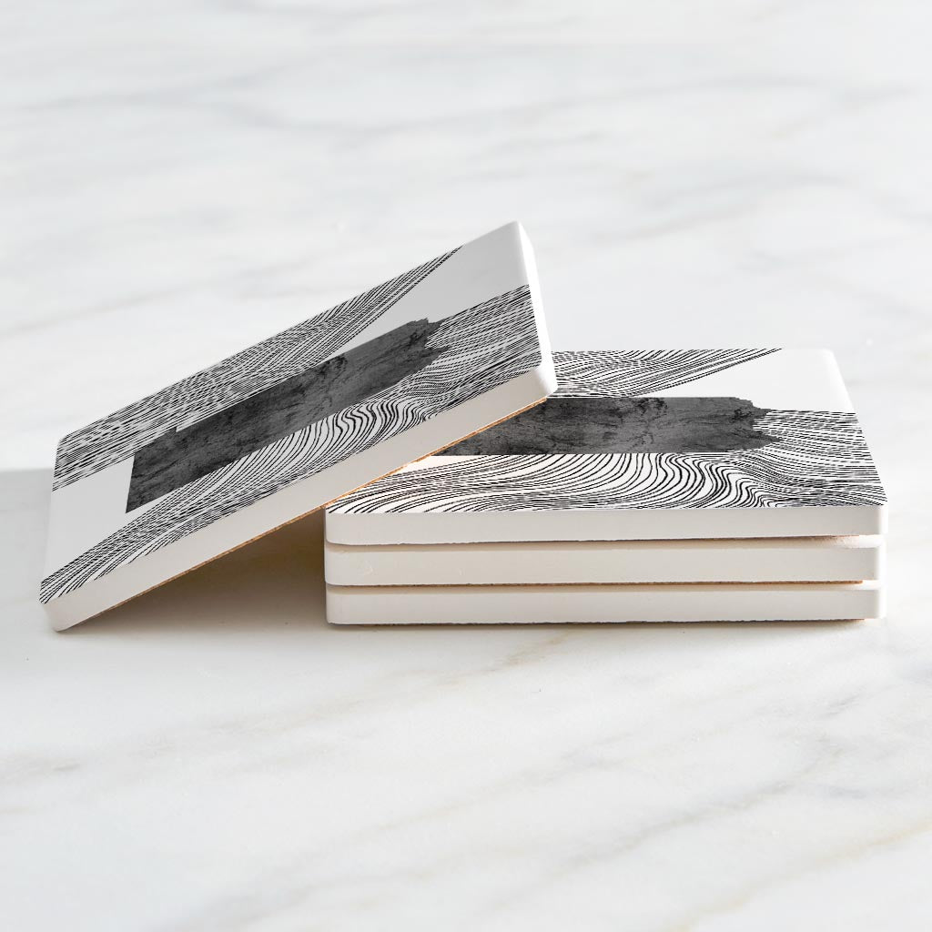 Minimalistic B&W Pennsylvania Shape Fluid Lines | Absorbent Coasters | Set of 4 | Min 2