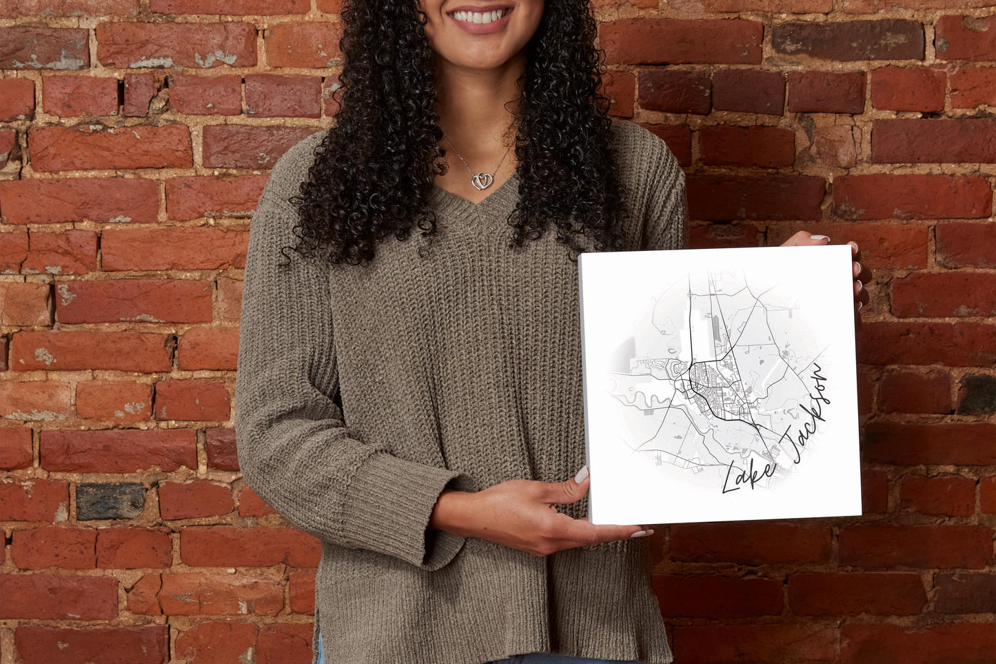 Minimalistic B&W Texas Lake Jackson Circle Map | Wood Block | Eaches | Min 2