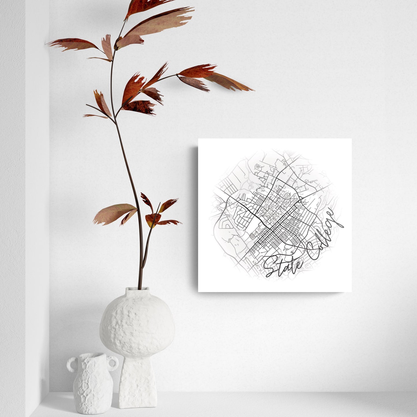 Minimalistic B&W Pennsylvania State College Circle Map | Hi-Def Glass Art | Eaches | Min 2