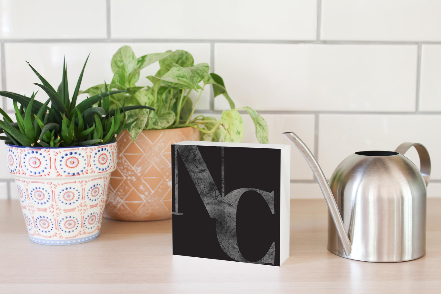 Minimalistic B&W North Carolina Black Initials | Wood Block | Eaches | Min 4