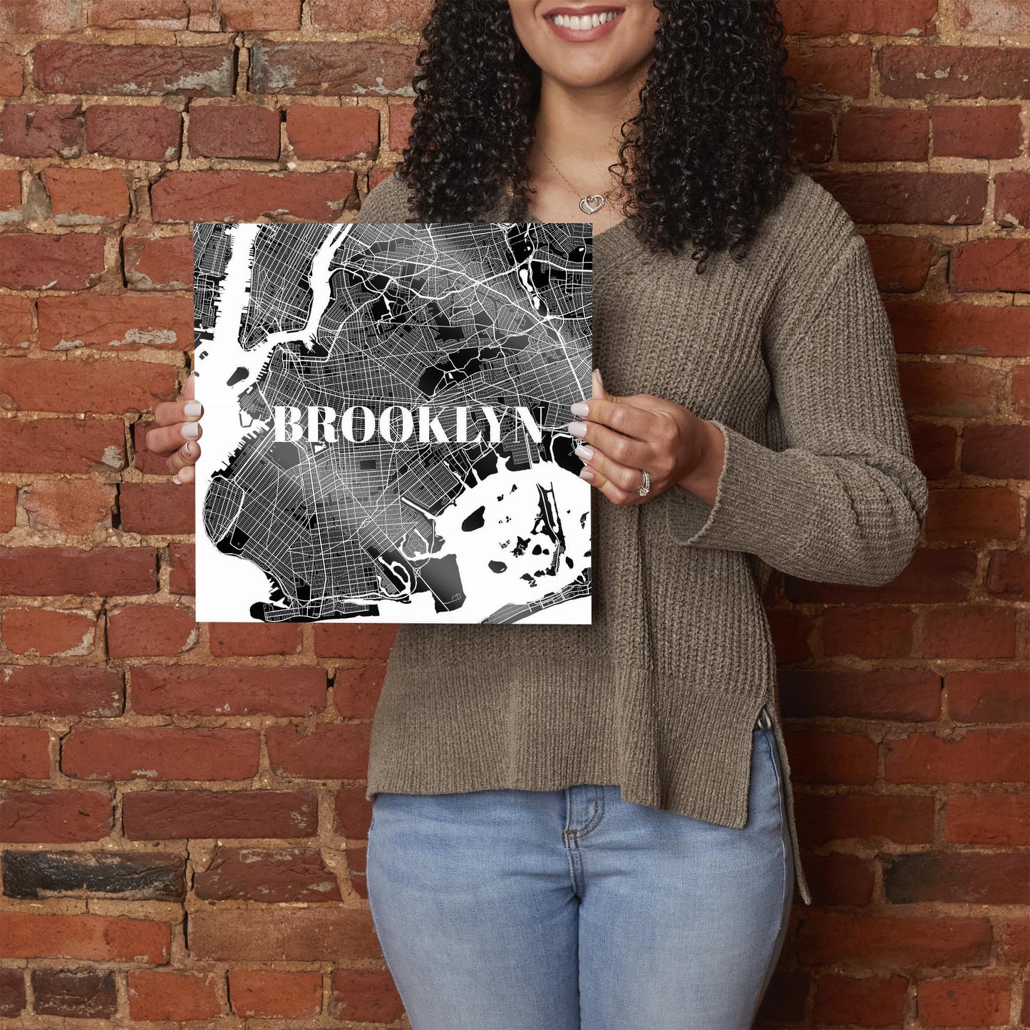 Minimalistic B&W New York Brooklyn Map | Hi-Def Glass Art | Eaches | Min 1