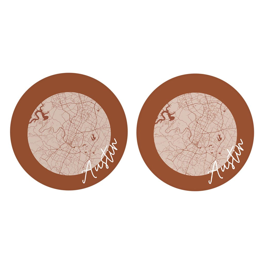 Modern Minimalist Texas Austin Circle Map | Absorbent Car Coasters | Set of 2 | Min 4