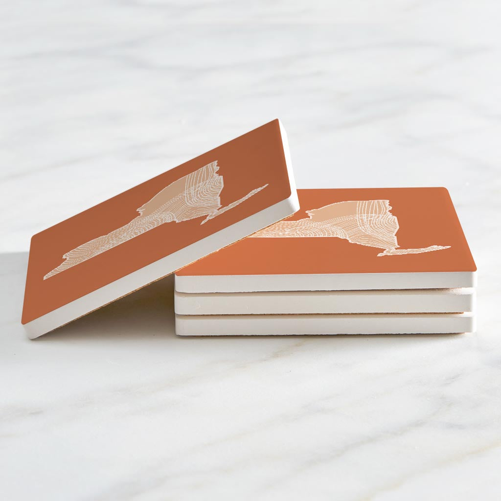 Modern Minimalist New York State Fluid Lines Dark | Absorbent Coasters | Set of 4 | Min 2