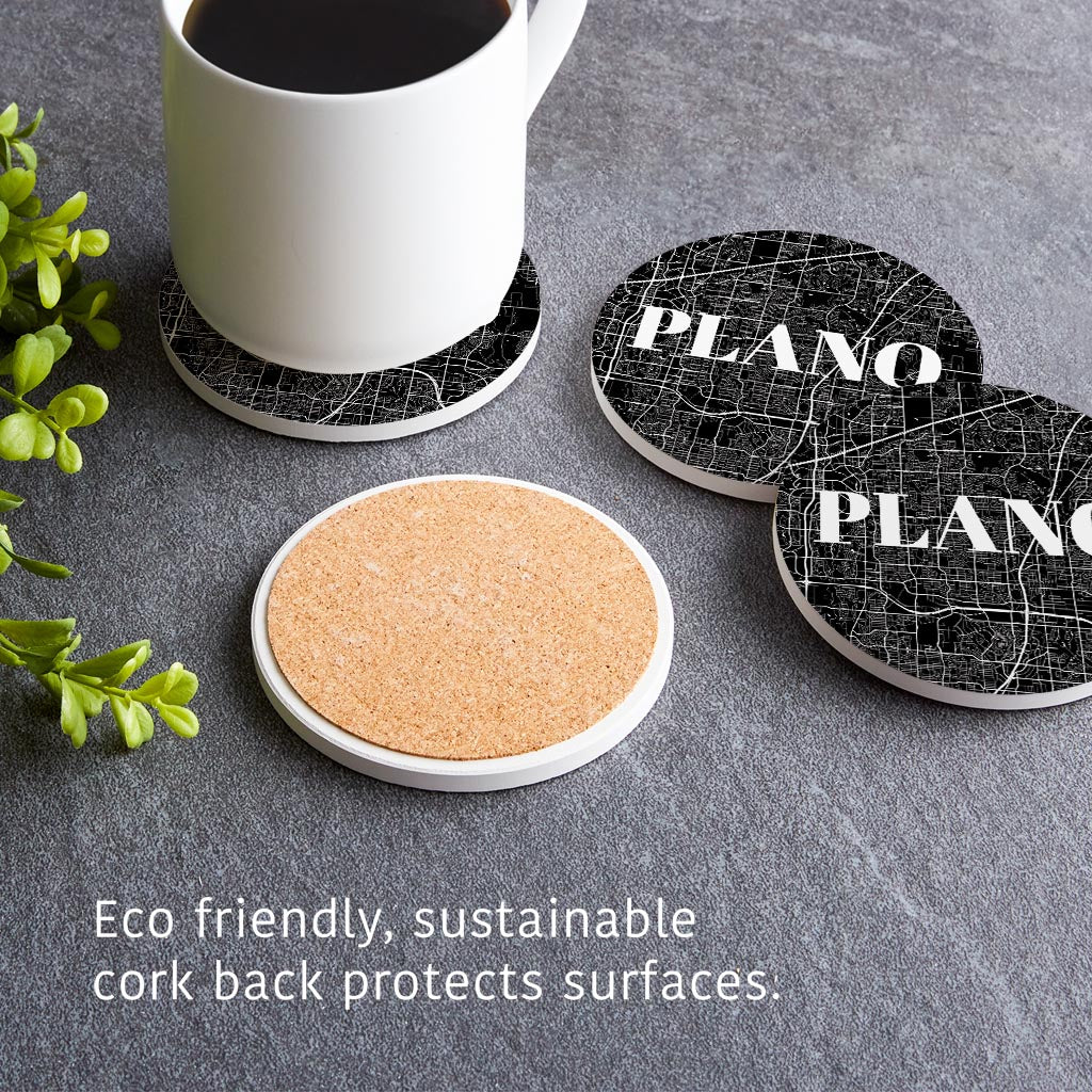 Minimalistic B&W Texas Plano Map | Absorbent Coasters | Set of 4 | Min 2
