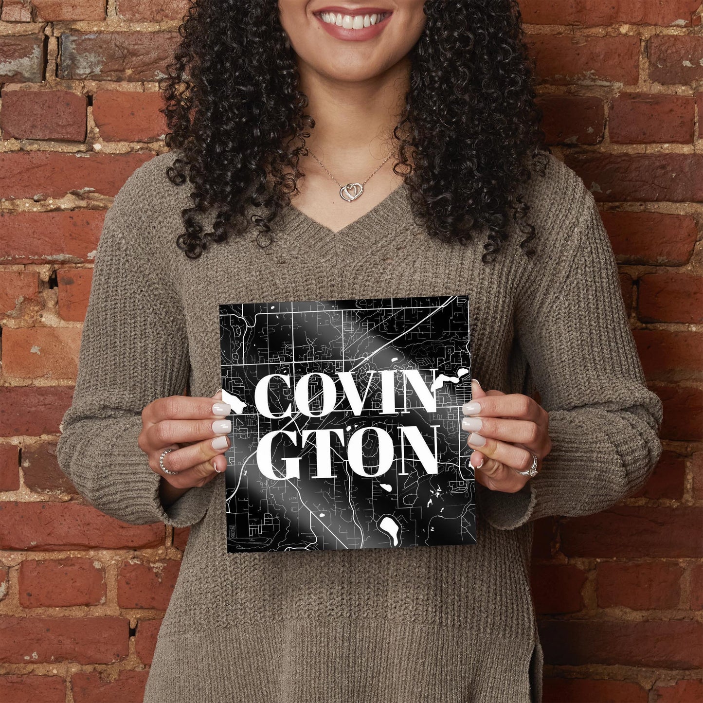 Minimalistic B&W Washington Covington Map | Hi-Def Glass Art | Eaches | Min 2