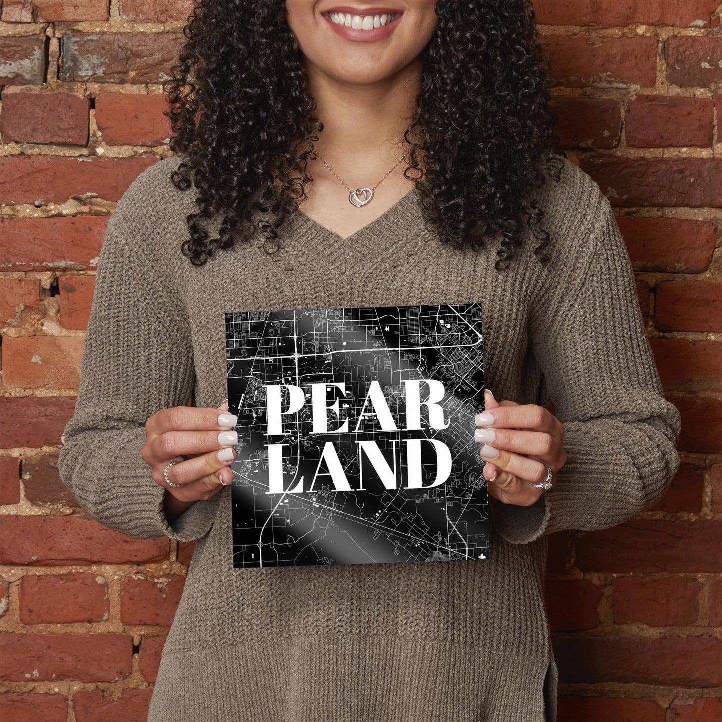 Minimalistic B&W Texas Pearland City Map | Hi-Def Glass Art | Eaches | Min 2