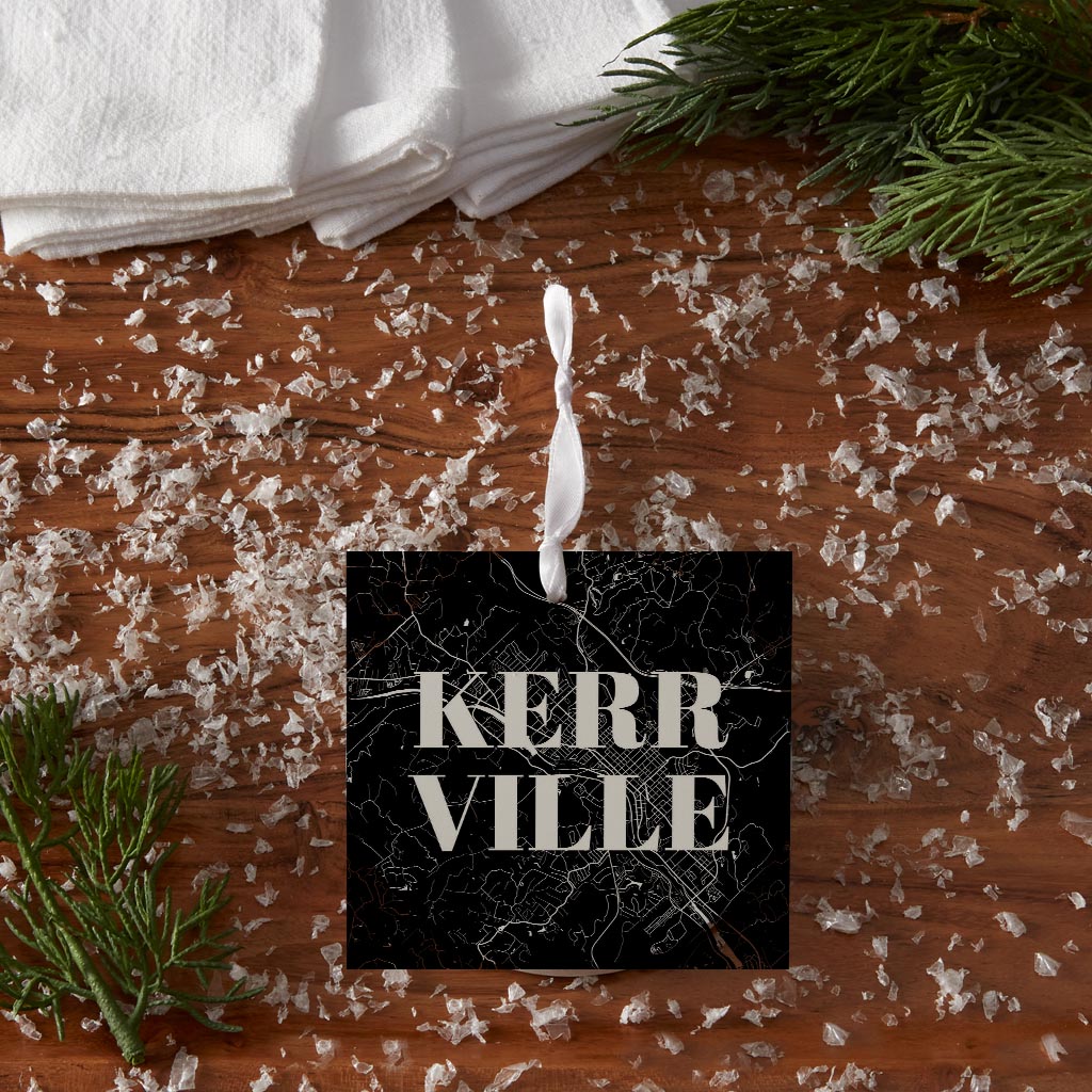 Minimalistic B&W Texas Kerrville Map | Wood Ornament | Eaches | Min 6