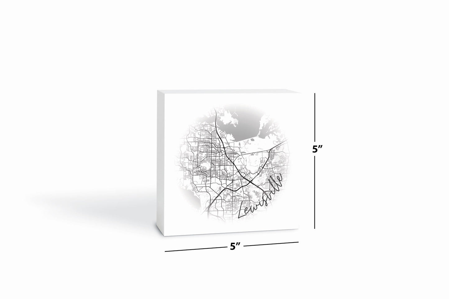 Minimalistic B&W Texas Lewisville Circle Map | Wood Block | Eaches | Min 4