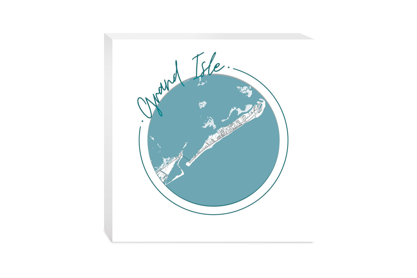 Blue White Grand Isle Circle Map | Wood Block | Eaches | Min 2