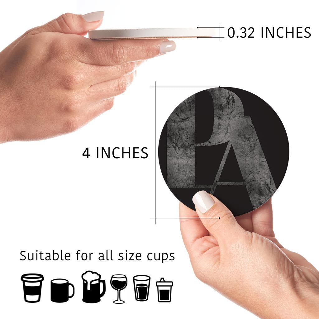 Minimalistic B&W Pennsylvania Black Initials | Absorbent Coasters | Set of 4 | Min 2
