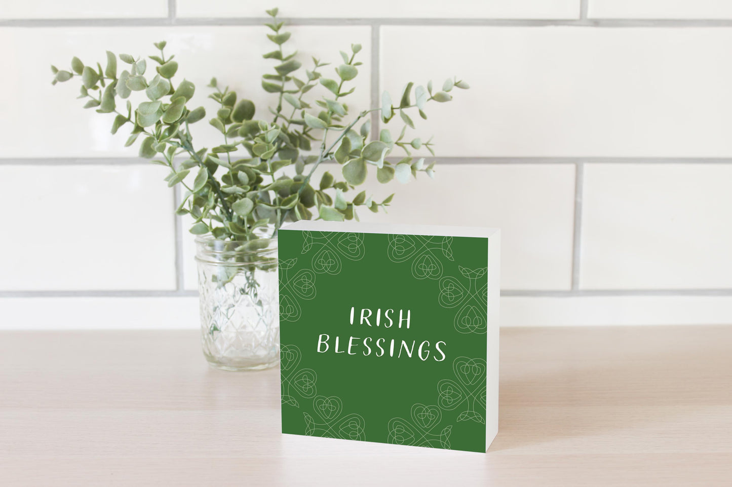 Dark Green Shamrock Irish Blessings | Wood Block | Eaches | Min 4