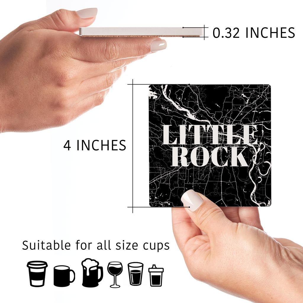 B&W Minimalist Arkansas Little Rock Map | Absorbent Coasters | Set of 4 | Min 2