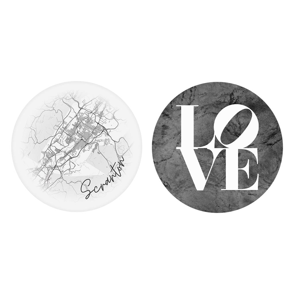 Minimalistic B&W Pennsylvania Scranton Circle Love| Absorbent Car Coasters | Set of 2 | Min 4